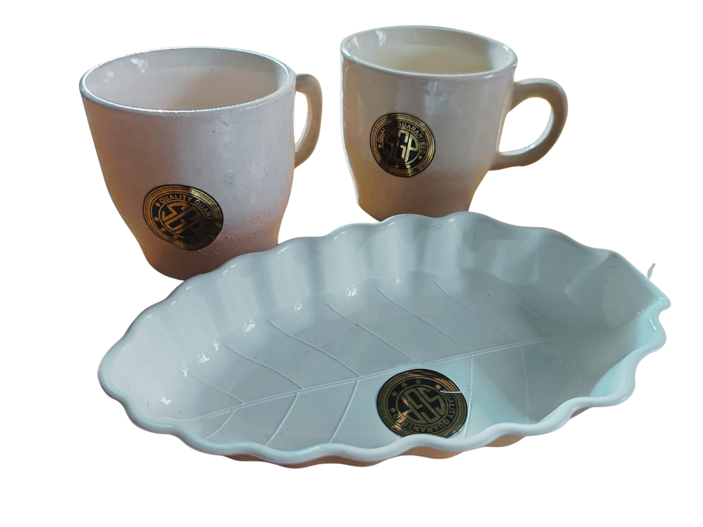 Pack of 2 Pcs. Cup with 1 Platter (White, Cup and Saucer Set)