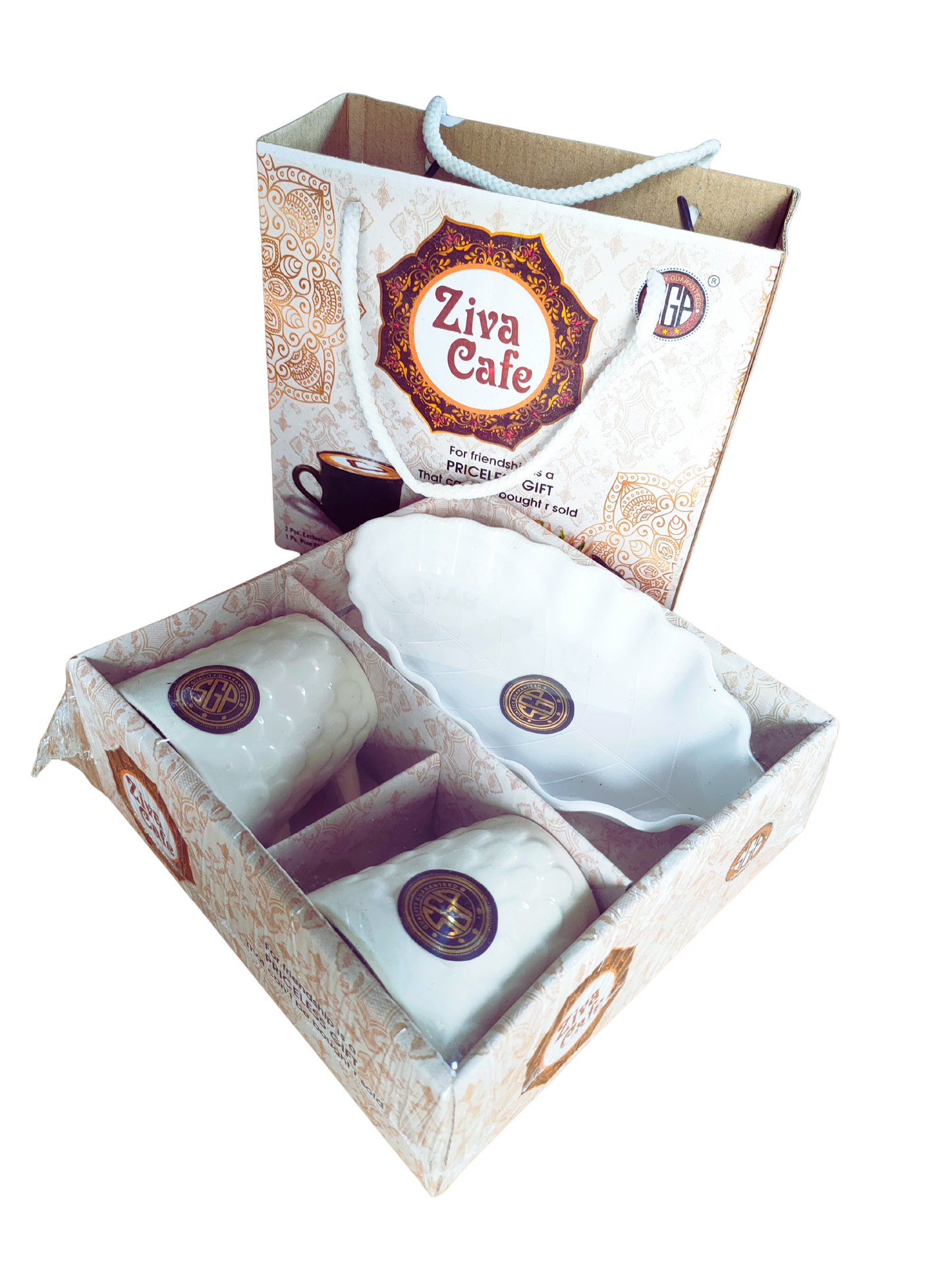 Pack of 2 Pcs. Cup with 1 Platter (White, Cup and Saucer Set)