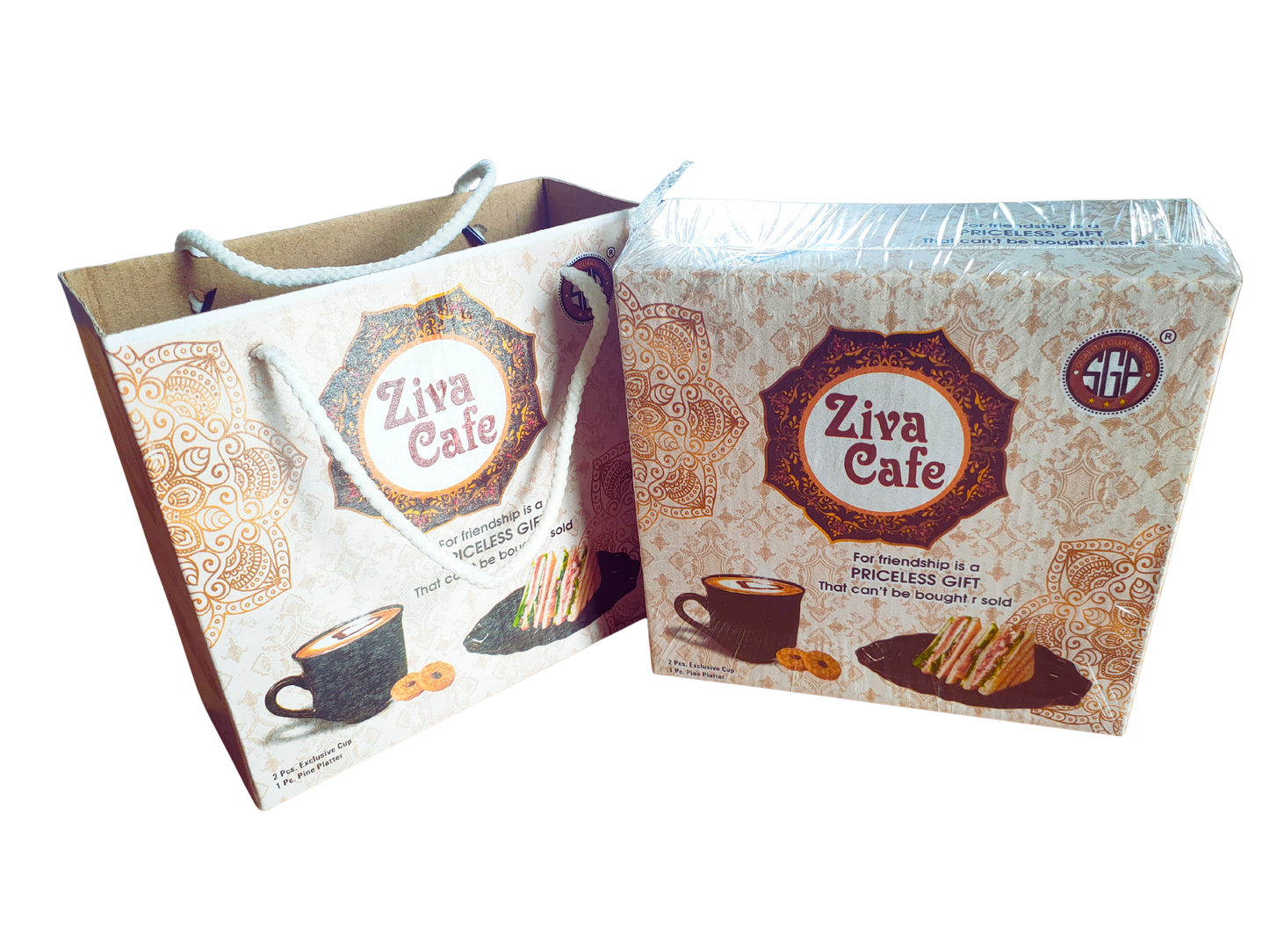 Pack of 2 Pcs. Cup with 1 Platter (White, Cup and Saucer Set)