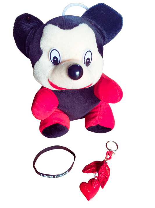 Friendship Day Gift - Friendship Day Band, Red & Black Soft Teddy & Key Chain
