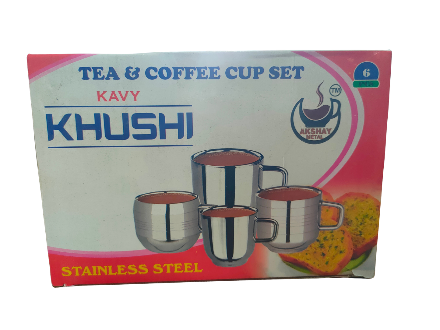 6-Piece Stainless Steel Tea Cup Set | Rust-Free, Durable & Easy to Clean